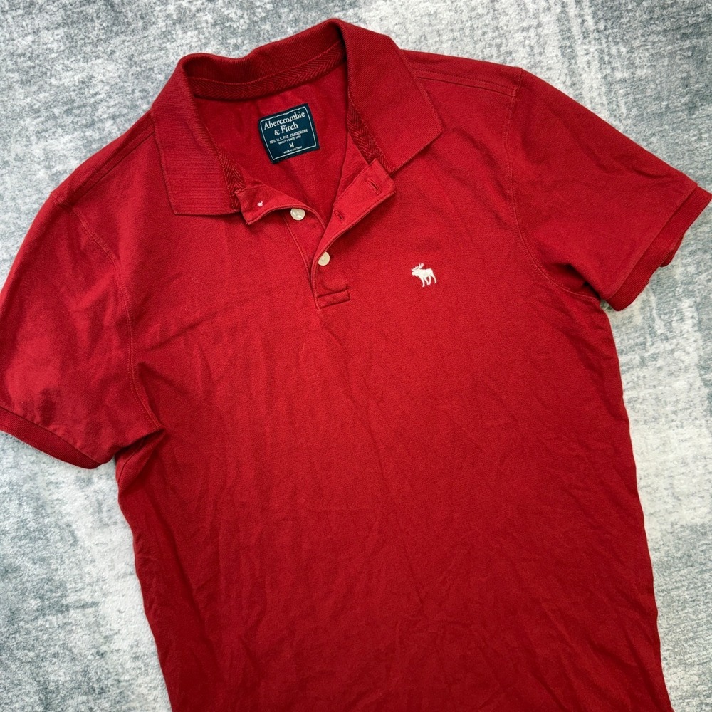 Abercrombie & Fitch Polo Shirt Men Medium Red Moose Logo Heritage Y2K Prep Style